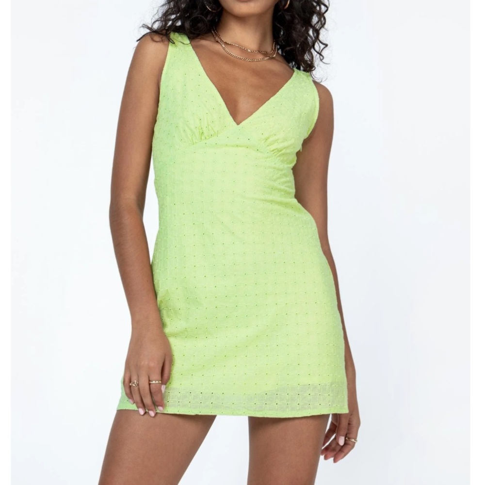 Princess Polly Nellie Mini Dress in Green Embroidery